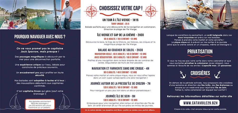 Brochure Verso Catavoile 29 - Site Web & Com' - Service de création de sites internet et supports de communication à Vannes et Crozon . Morbihan . Finistère . Bretagne